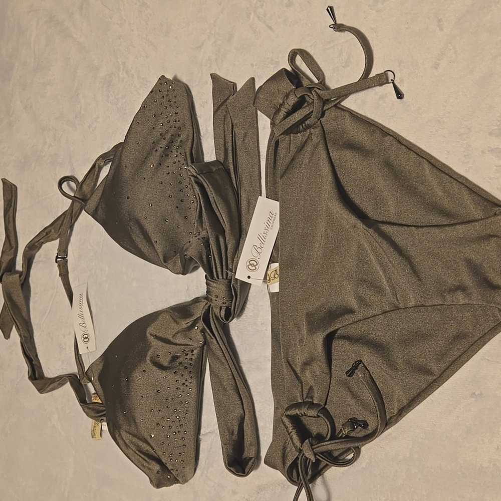NWT Bellisima Swimwear Platinum Khaki Set bikini/Top Size L